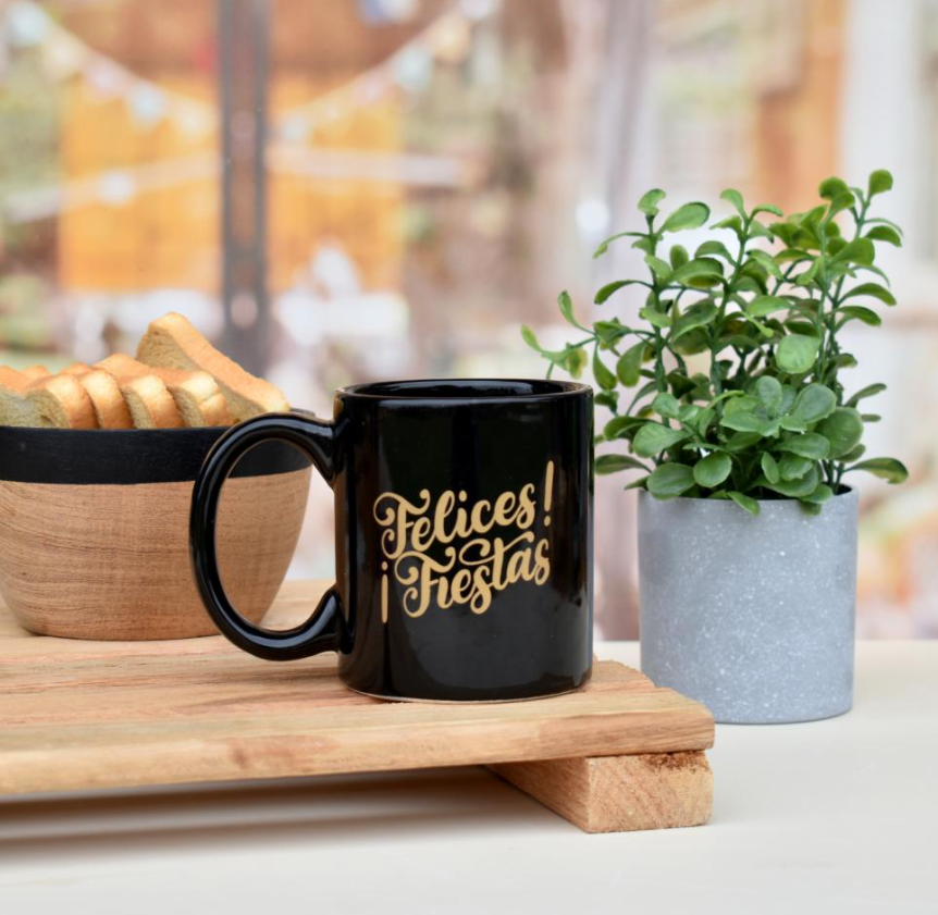Taza Ceramica Negra - Felicidades 1 Taza Ceramica Negra - Felicidades